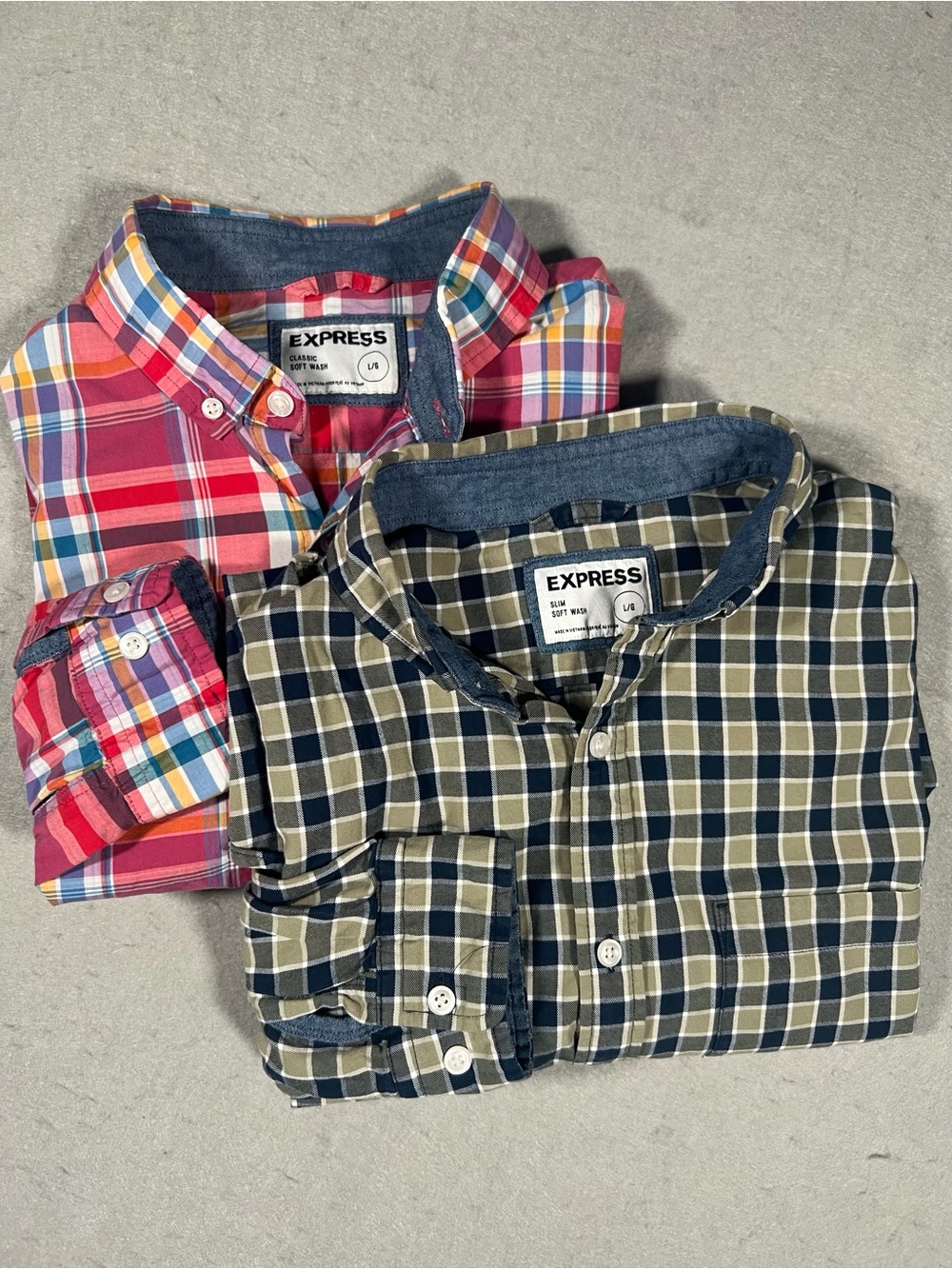 Express Lot of 2 Men’s L Slim Fit Plaid Button-Down Shirts Cotton Woven
